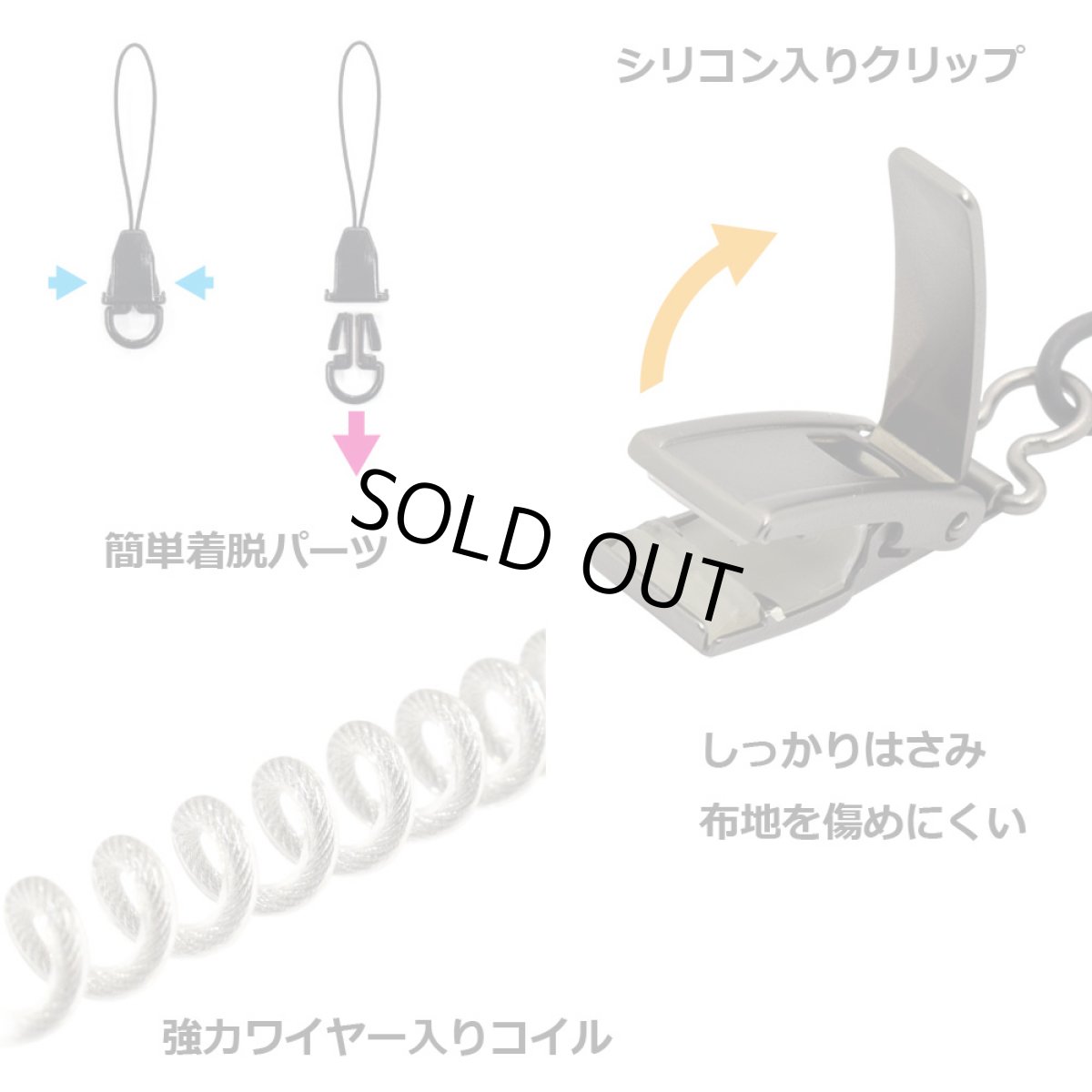 画像2: ワイヤー入コイルストラップ伸びるくん特選 NOB-T-MWBK (2)